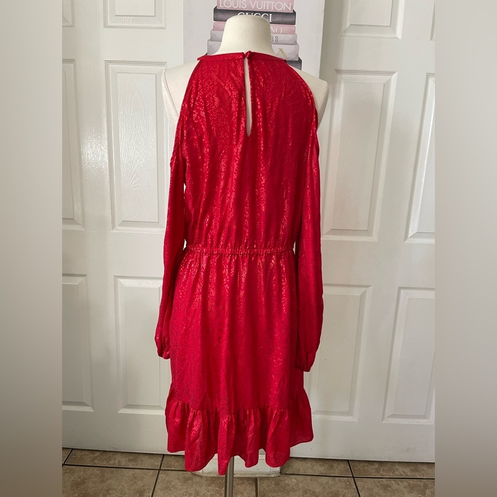 MICHAEL Michael Kors Metallic Snake Print Cold-Shoulder Dress, Size L - Picture 10 of 12